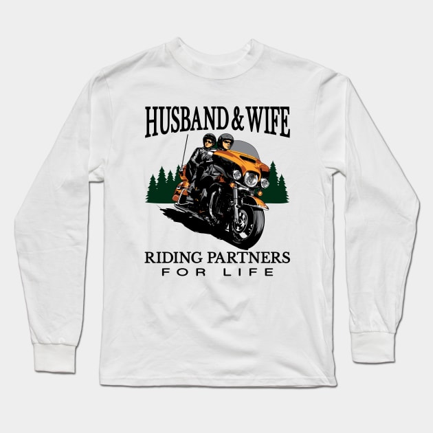 Husband & wife riding partners for life, Biker Long Sleeve T-Shirt by Lekrock Shop